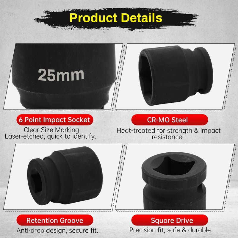 SUNKOO 1/2 Inch Drive 25mm Deep Impact Socket, CR-MO 6 Point Heavy Duty Metric Axle Nut Socket for Easy Removal of Axle and Wheel Hub Nuts - Image 3